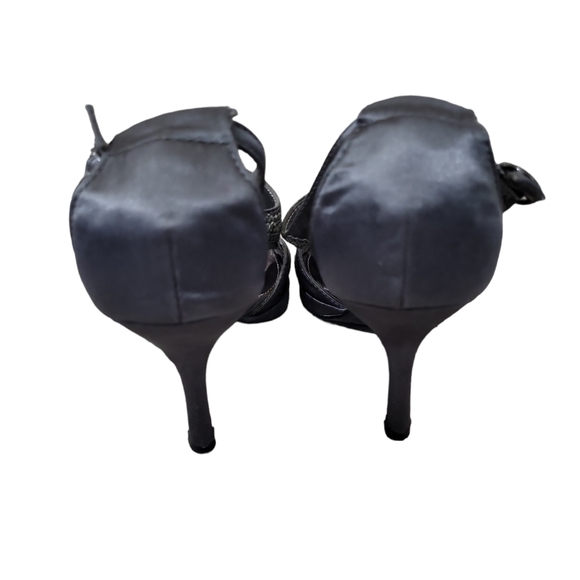 *sold* Jacqueline Ferrar Women's Silver Sparkle Open Toe Heels Sandals Size 6.5M - Picture 9 of 10